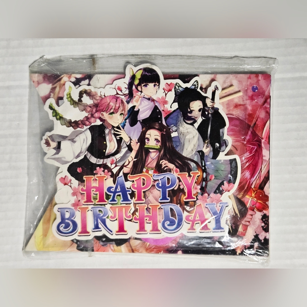 Demon Slayer Anime Birthday Decorations Banner Cake Toppers